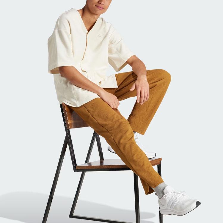 adidas Lounge Piqué Terry Baseballshirt Einfarbig V-Ausschnitt Einreihig Kurzarm Herrenhemden Weiß IN1734