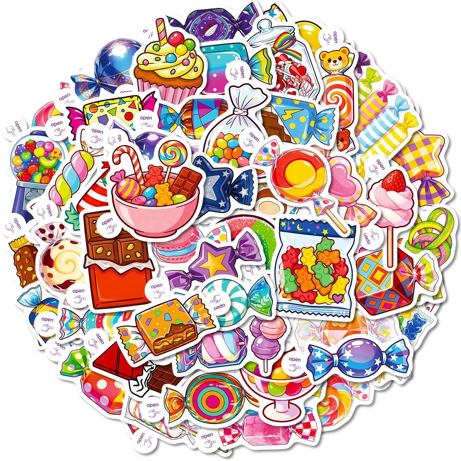 

50/100 Pcs Cartoon Colorful Candy Stickers DIY for Stationery Box Phone Lunch Box Reward Atmosphere Decor Waterproof Decals