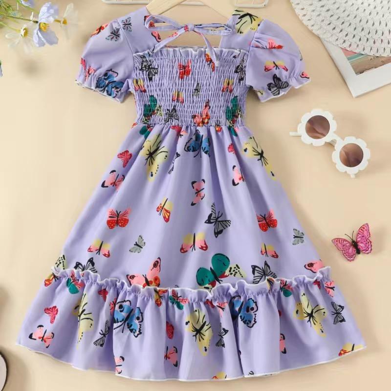 

Новое летнее тонкое милое кружевное платье принцессы с цветочным принтом для девочек, шифоновое платье для девочек, детская одежда 150