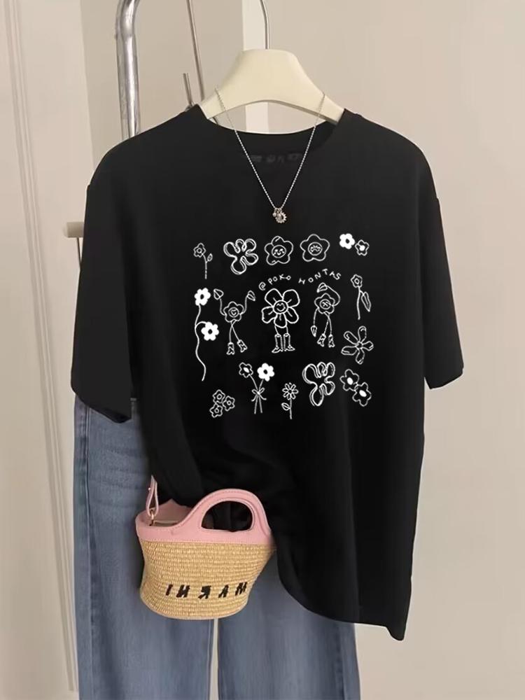 

Shoulder cotton short-sleeved t-shirt women s 2025 new Korean version fashion versatile foreign style white top bottoming shirt summer XXXL