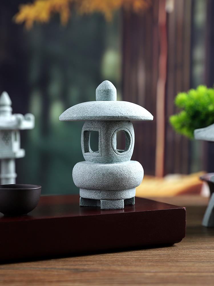 Envy Porcelain Stone Lantern: Small Chinese Pavilion Ornament for Desktop or Fish Tank Scenery.