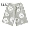 Men Casual Shorts Summer Flower Print Drawstring Elastic Waist Loose Pockets Street Style Pleated Vacation Beach Sport Homewear Short Pants