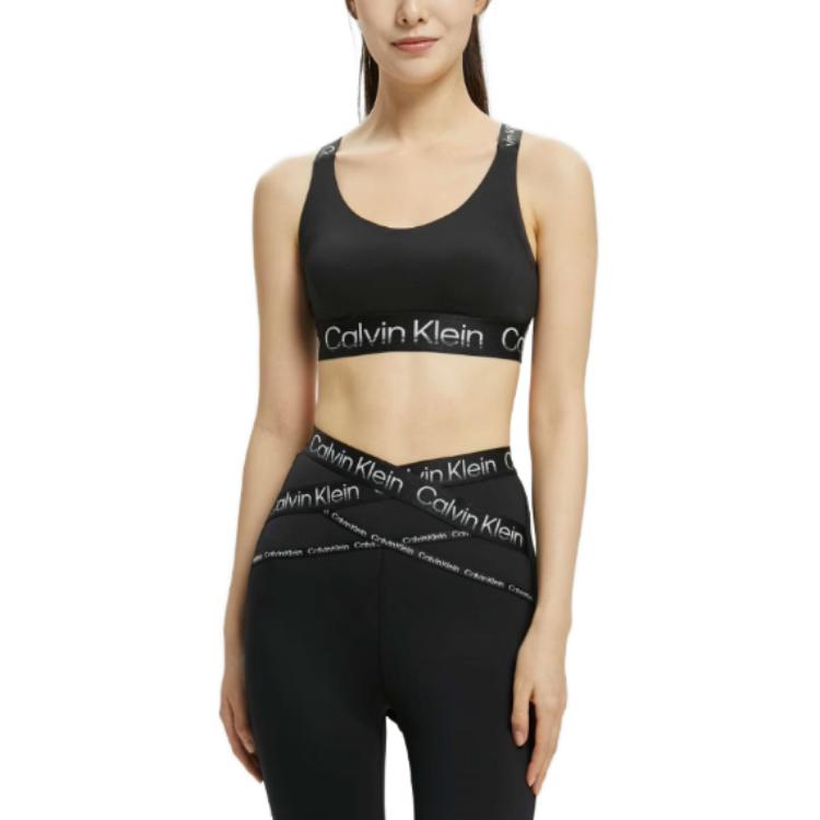 Calvin Klein Logo Print Crossed Jacquard Strap Sports Bra Women Underwear Black 4WS2K166