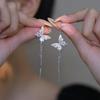 Korean female lead~ Zircon butterfly asymmetric tassel earrings light luxury high-end temperament earrings versatile earrings women