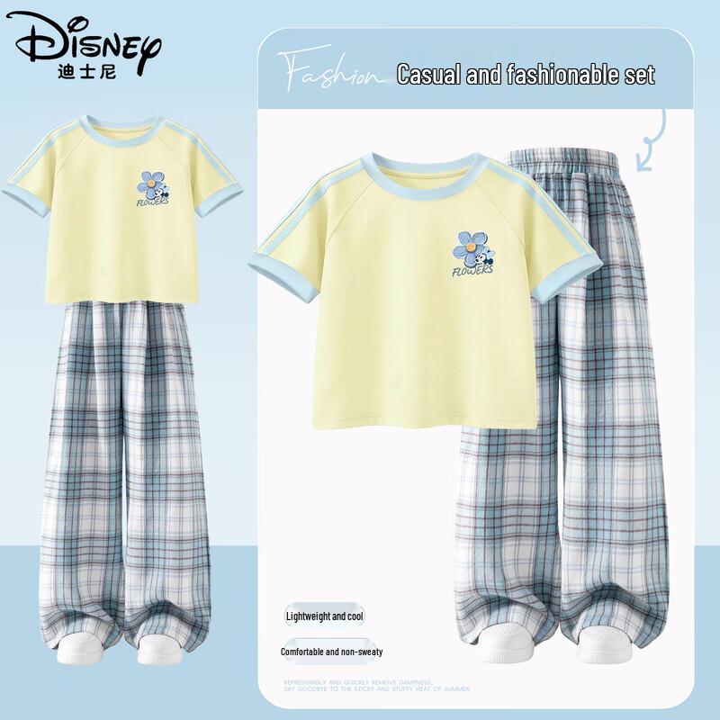 Disney Girls' Floral Summer Short Sleeve & Wide-Leg Pants Set