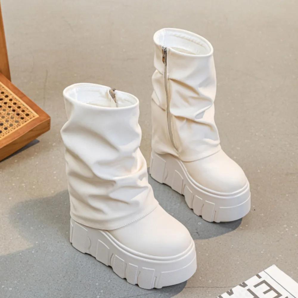 Platform Boots Women's Leather Boots Winter Short Boot High Heels Women's Boots Botas Ladies Shoes Botas De Invierno Para Mujer