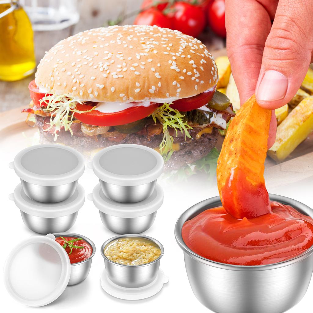 12/6Pcs Sauce Dipping Bowl Reusable Stainless Steel Seasoning Dressing Cup 1.4Oz Mini Round Sauce Dishes Sala Dressing Container