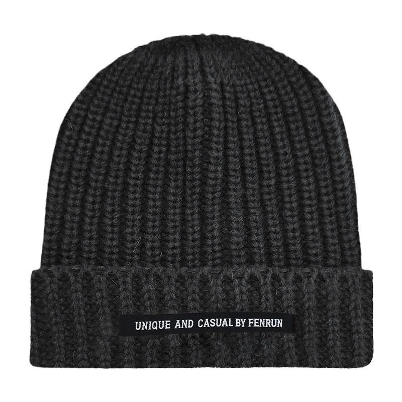 Casual And Unique By Fenrun Letter Print Knitted Hat Thick Striped Warm Cap