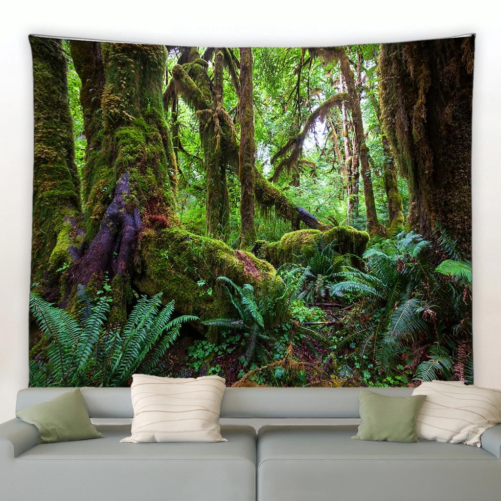 Forest Landscape Tapestry Tropical Jungle Natural Scenery Wall Hanging Rug Camping Tent Witchcraft Bedroom Home Decor Blanket