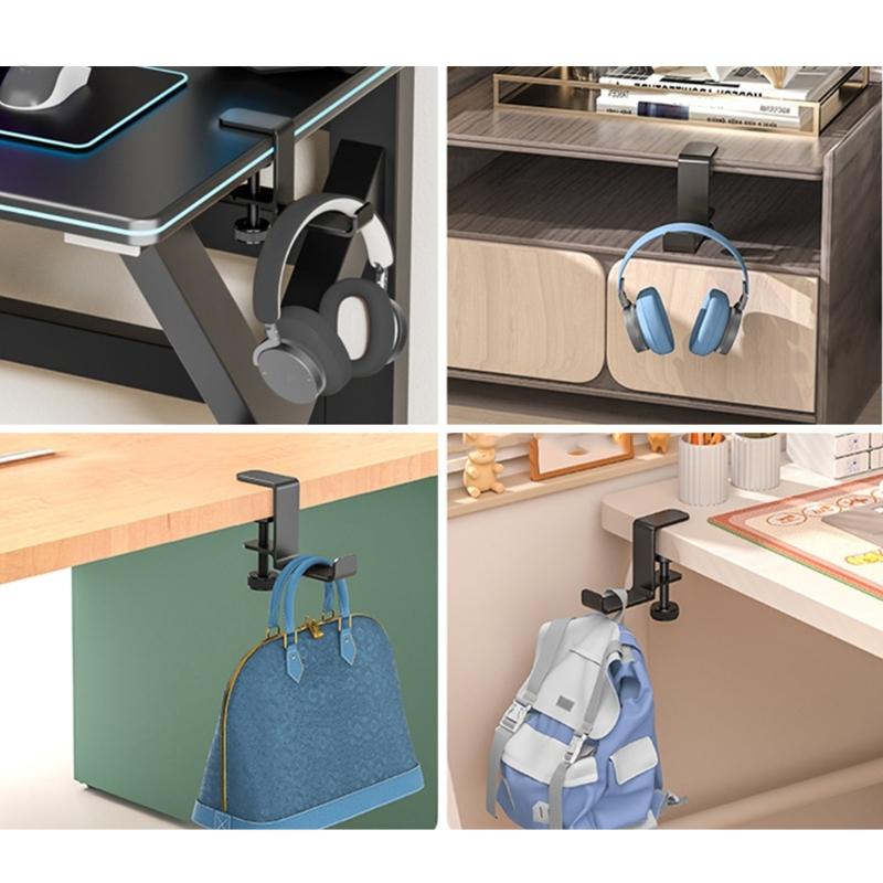 Metal Earphone Holder Under Desk Headphone Stand Headset Hanger with Adjustable Clamp Aluminum Hook