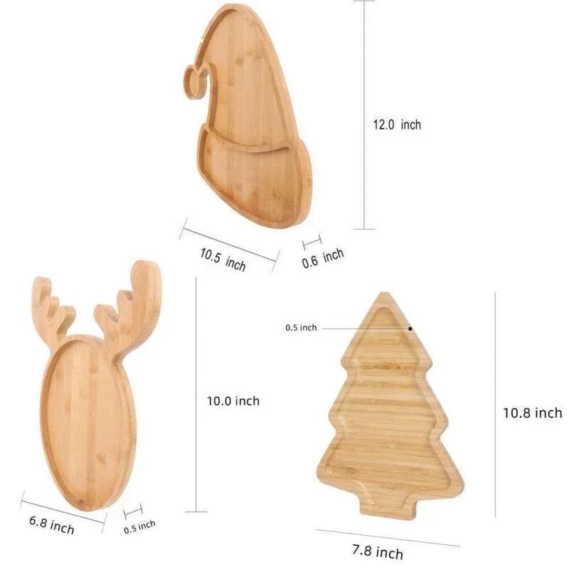 Wood Christmas Tray Elk Christmas Tree Hat Pattern Candy Dish Platter Cartoon Pallet Salad Sashimi Sushi Nut Snack Dessert Tray