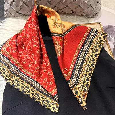 Winter Brand Women Silk Scarves Hijabs Elegant Red Coffee Square 30% Silk 70% Wool Scarf Printed Neck Scarves 70*70cm