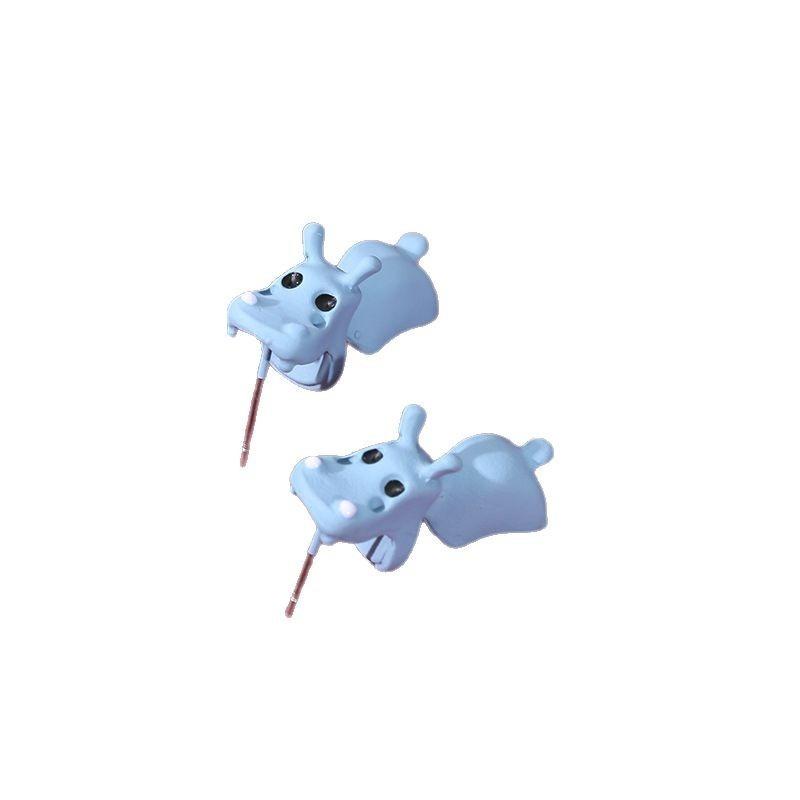 Small animal biting ear dinosaur stud earrings corgi shark ear jewelry spray paint cute mini