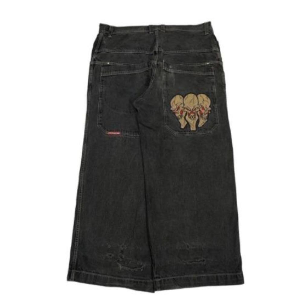 Jeans Harajuku com padrão bordado hip-hop solto grande, tendência da moda americana Y2K, jeans solto masculino, calças largas de rua