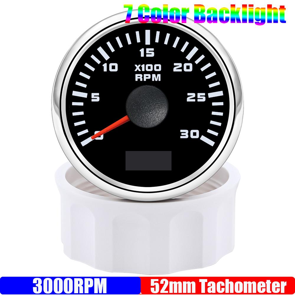 2" 52mm Tachometer 7 Color Light 3000,4000,6000,7000,8000 RPM Meter Hourmeter for Marine Boat Car 12V24V Waterproof IP67