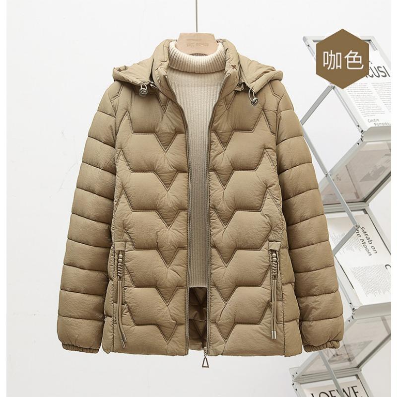 

Короткая зимняя куртка на пуху, новая модная теплая хлопковая куртка приталенного силуэта с капюшоном для женщин XL recommends within 52.5 kg кофейный