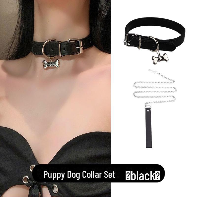 Y2K Black & White Dog Bone Choker Necklace - Cute, Cool, Sweet Girl Style Accessory