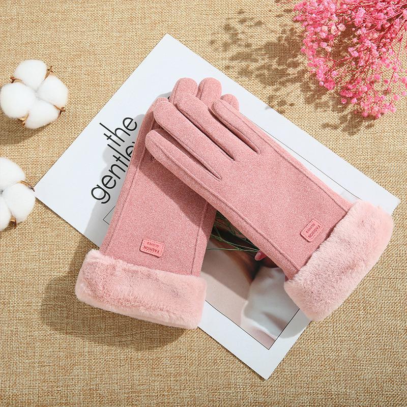 Gloves winter fleece thickened warm cute suede cycling cold cycling windproof touch screen winter