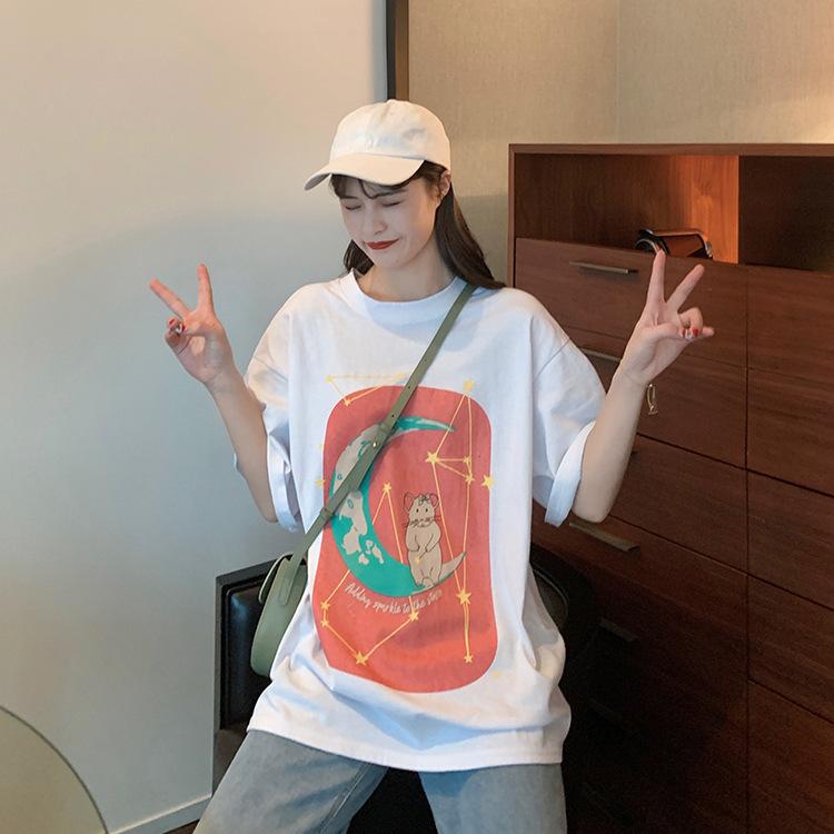 High street funny cartoon print young girl short sleeved t-shirts for women's summer casual loose t shirt harajuku streetwear tshirt white y2k tops