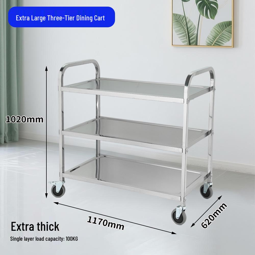 Three-Tier Stainless Steel Meal Cart for Restaurant and Hotel Use