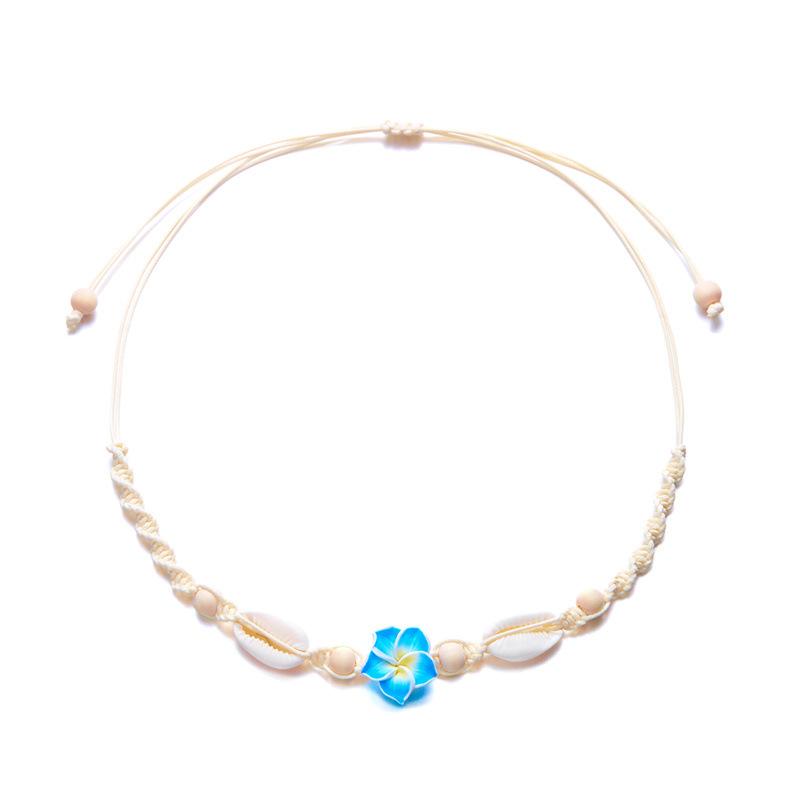 Bohemia Naszyjnik Choker z Muszelek Morskich Dla Kobiet Moda Lato Słodki Wisiorek z Kwiatem Ręcznie Pleciony Sznurek Łańcuszek na Szyję Biżuteria Dodatek