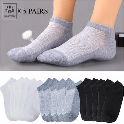 5/10 Pares Calcetines Cortos de Algodón de Verano para Mujer Blanco Negro Gris Transpirables Tobilleros Corte Bajo Casuales