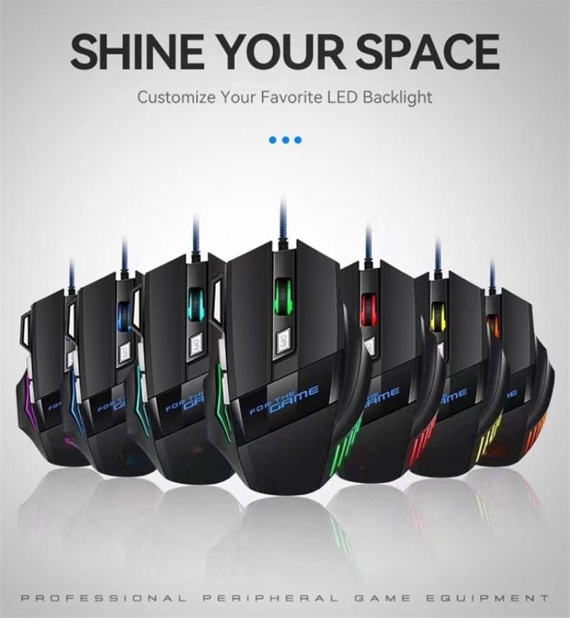 X8 Mechanical Wired Gaming Mouse 7 Keys Wired Ergonomic Mouse RGB Backlit Glowing USB 800/1200/ 1600/ 3200 Dpi Gaming Mouse
