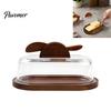 Japanese Style Butter Tray Wooden Dish with Glass Lid And Knife, Holder for Kitchen Spreader Countertop & Refrigerator, Keeper Tray, Container, Cheese