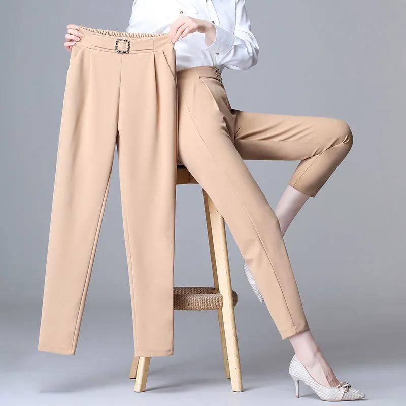 Harem Pants Women's High-waisted White Feet Pants Tight-fitting and Thin Long Pants All-match Trendy Professional Suit Trousers