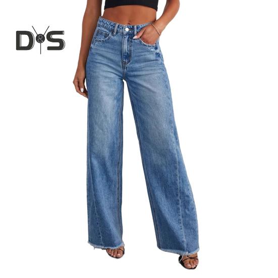 

Женские джинсы с несколькими карманами, застежкой-молнией на пуговицы, джинсовые брюки с боковыми швами и отделкой заусенцами, однотонные джинсы XL темно-синий