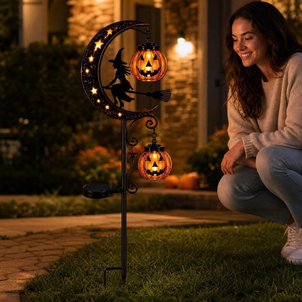 Halloween Pumpkin Moon Stake Light Outdoor Garden Decoration with LED