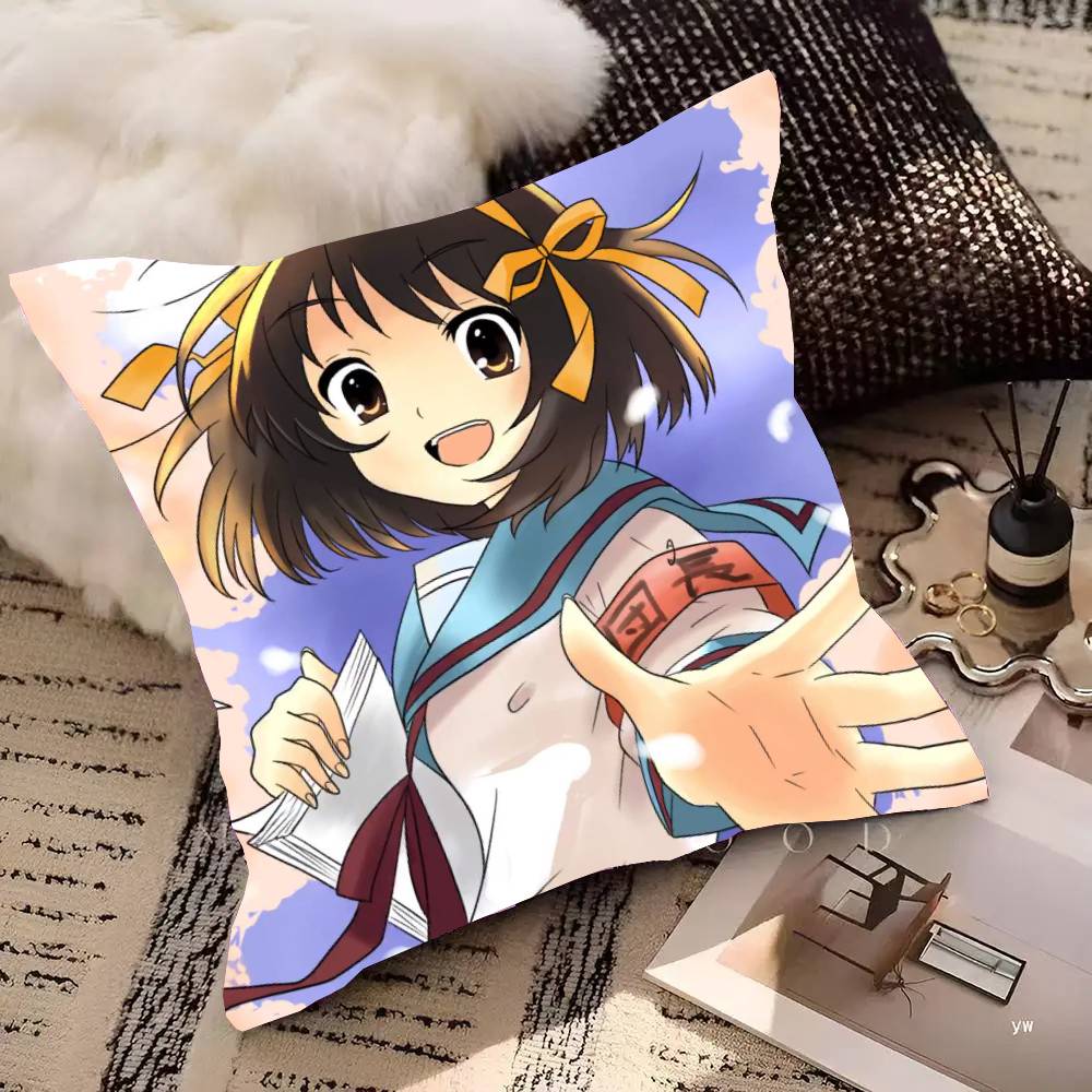 Anime H-Haruhi Suzumiya Pillow Case Fashion Square Pillowcase Bedroom Sofa Room Ins Decoration Leisure