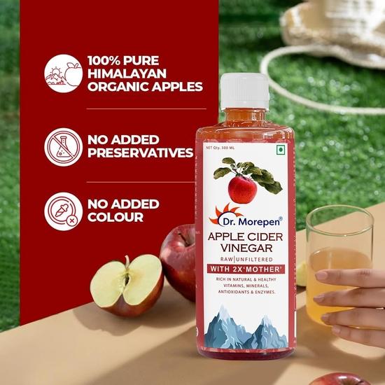 Dr. Morepen Apple Cider Vinegar With 2X Mother - 1000Ml,  100% Unpasteurized, Naturally Fermented Blend Of Freshly Brewed Himalayan Apple