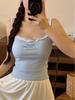 Pleated Camisole Top for Women with Chest Pads, Spicy Girl Embroidery, Lace Trim, Slim Fit, Inner/Outer Wear