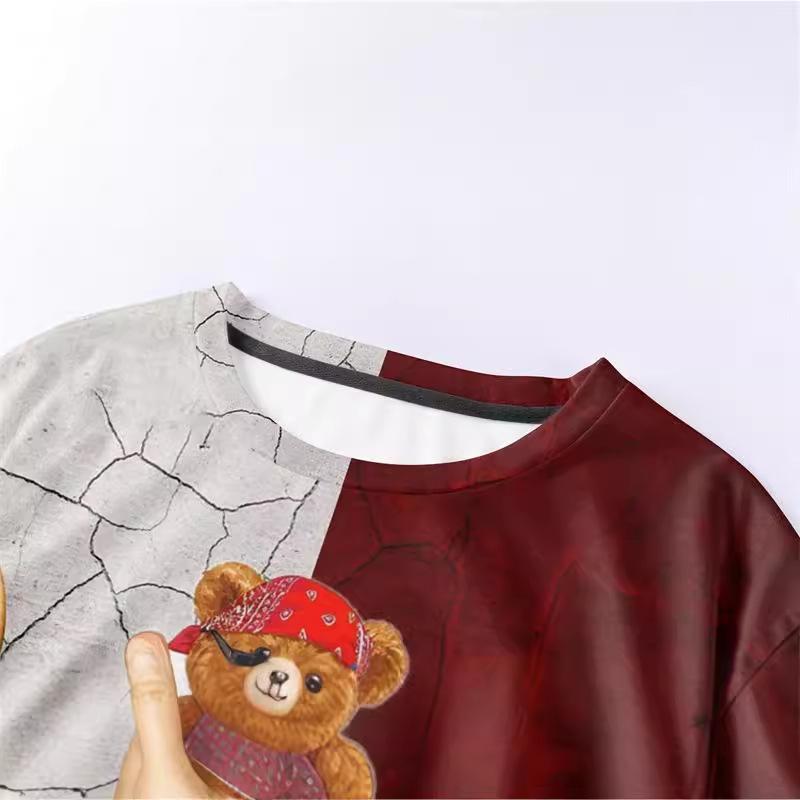 Summer Round Neck Cartoon Pattern 3D Print Top Fashionable Casual Short Sleeved Men's T-shirts