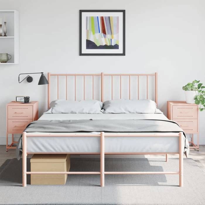 VidaXL Bedside Tables 2 Pcs Pink 36x39x60.5 Cm Steel, Cabinet, Side Cabinet, Phone Stand, Bedside Table 846461