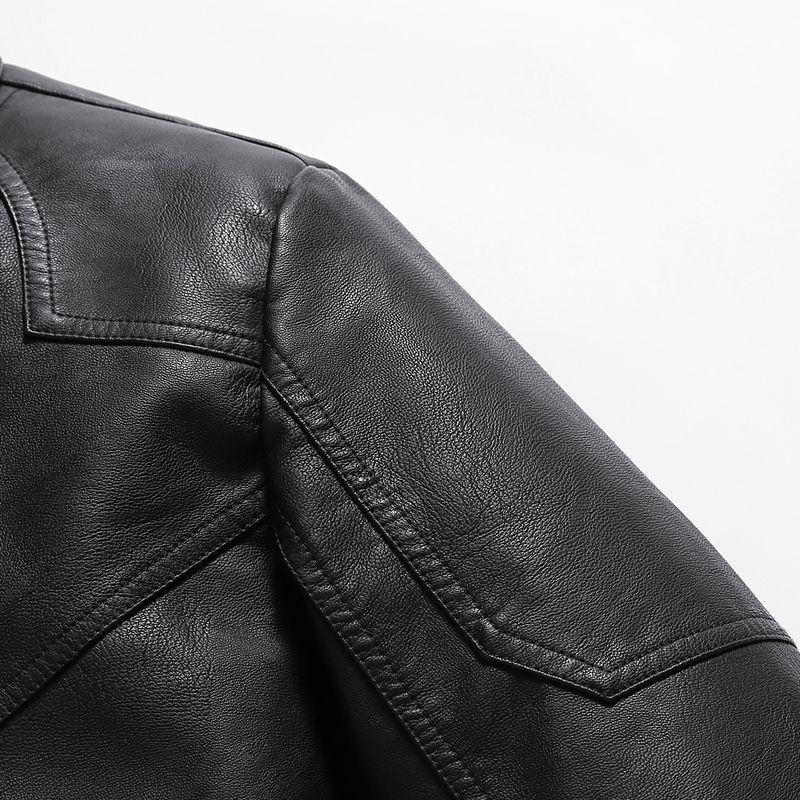 Men's Thickened Fleece-Lined Motorcycle Leather Jacket – Plus Size Lapel Design for Spring & Autumn