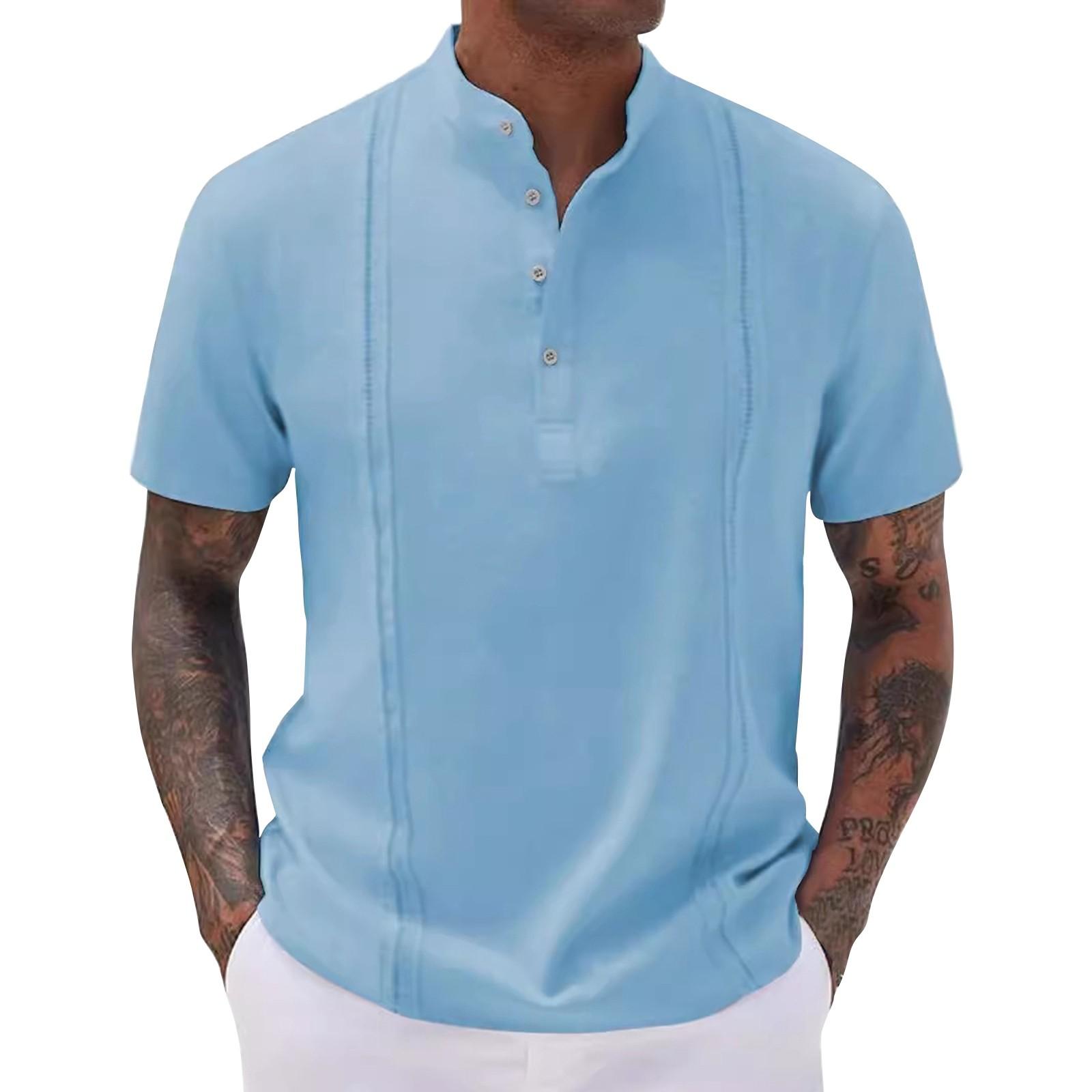 

Men s Summer T-shirt British Loose Striped Color Short-sleeved Lapel Top XXL