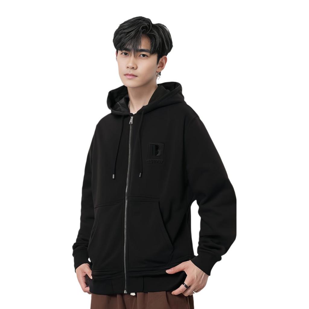 Burberry Letter Graphic Cotton Blend Zip Hoodie Black 80618541