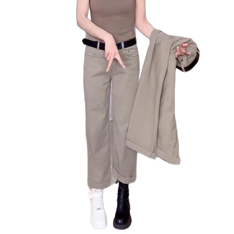 Plus Size Retro High Waist Straight Leg Jeans – Women's Elastic Cropped Pants for Autumn