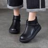 Johnature Turned-over Edge Plush Warm Cotton Shoes Genuine Leather Anti Slip Women's Ankle Boots