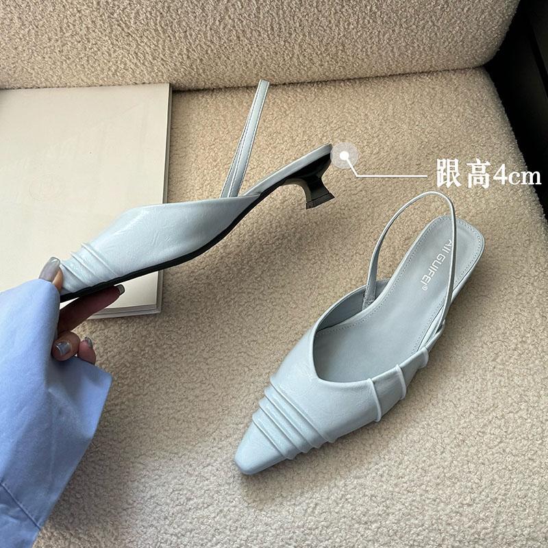 Fashion Luxury Fashion Pointed Toe Women Medium Heels Sandals Shoes Female Slip On Footwear Ladies Heeled Sandals Slides Shoes Pumps