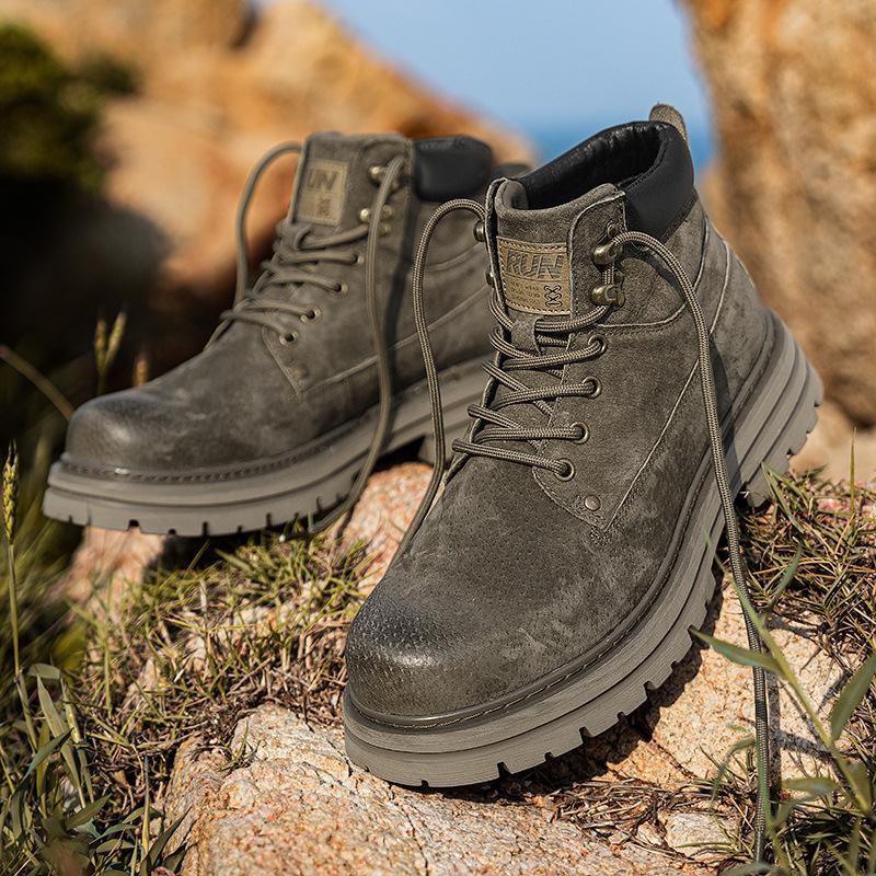 Leather Martin boots, new autumn and winter mid-help boots, British fur high-top