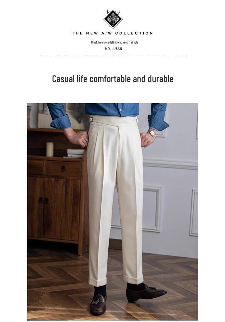 Herren Italienische Neapolitanische High-Waist Gerade Hose: Britischer Retro-Stil für Frühling & Herbst