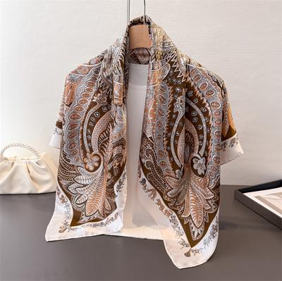 New Luxury Temperament Satin Imitation Silk Large Square Scarf Silk Scarf Printing Travel Shawl Scarf Sunscreen Headscarf Women's Scarf