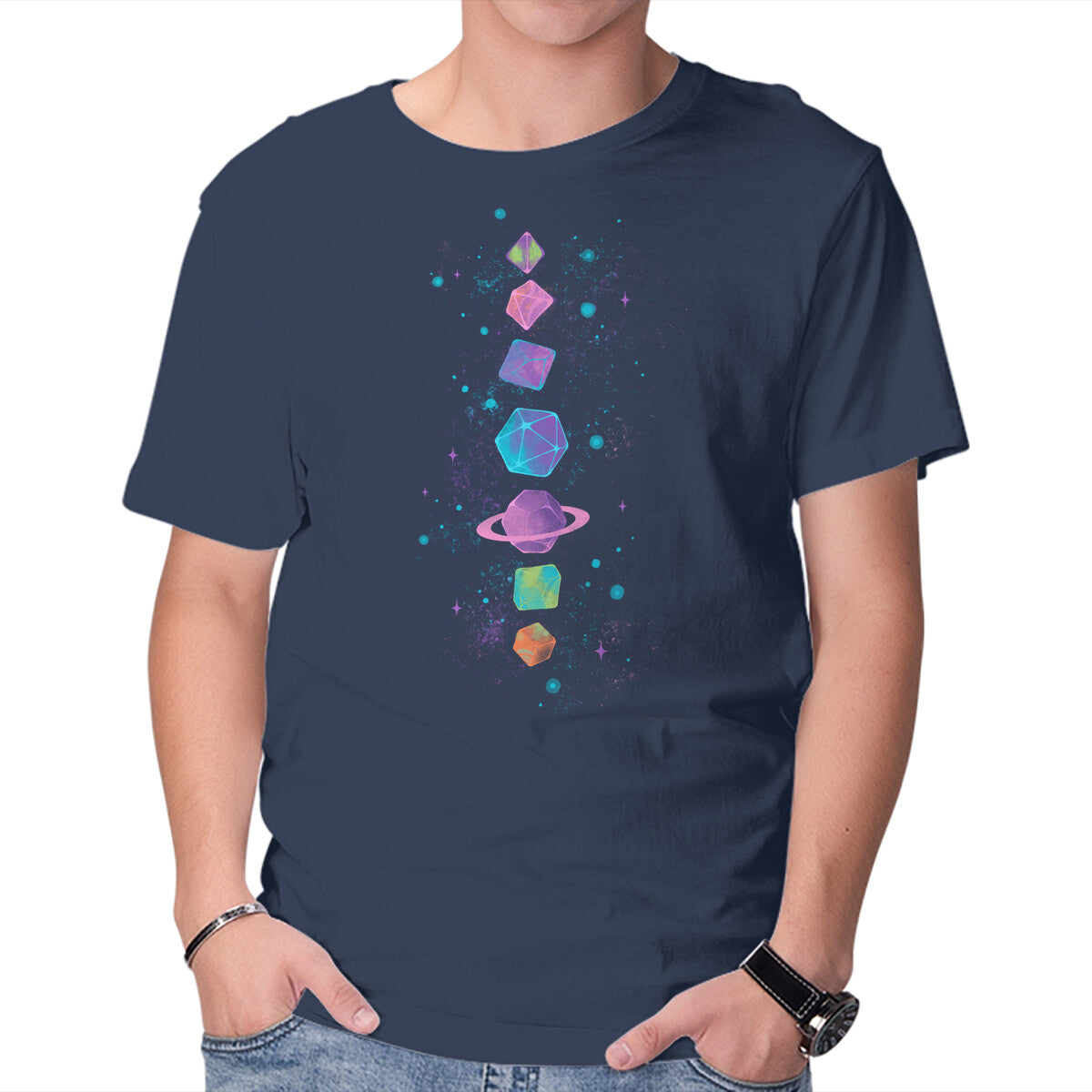 Unisex Crew Neck T-Shirt Space Dice Graphic Short Sleeve Casual Tee XS