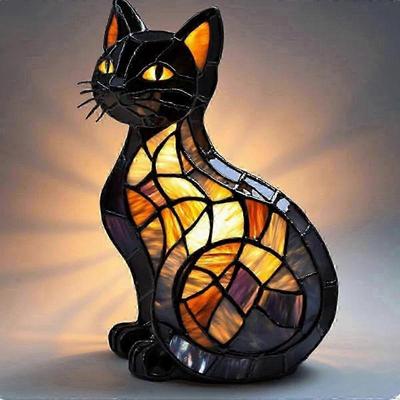 2025 Katte Lampe, Katte Lampe Farvet Glas, Retro Katte Farvet Harpiks Bordplade Natlys, 3D Sød Kæledyr LED