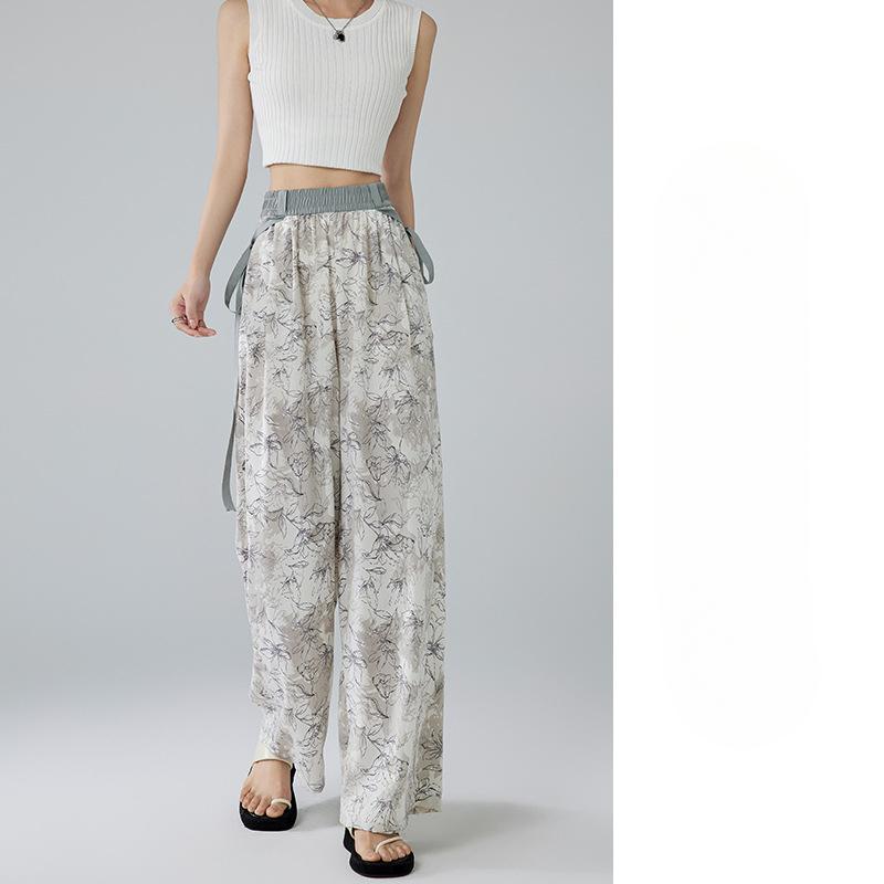 New Chinese Style Pants for Women In Summer High Waist Draping Ink Painting Wide-leg Pants To Make Them Look Slim Straight Pants