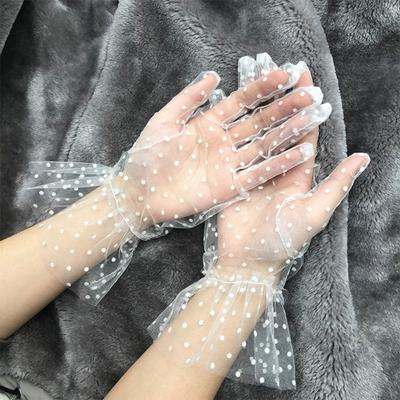 New Sexy Transparentes Dot Print Black White Mesh Tulle GloveSpring Summer Thin Short Glove Club Prom Party Dancing Dress Glove
