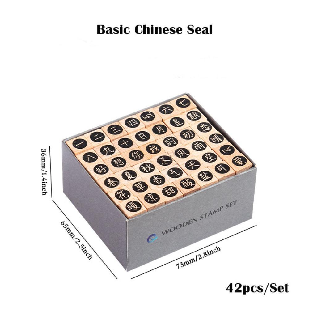 42Pcs/Set Lightweight Mini Stamp Numbers Seals Wooden Multipurpose Letters Seals Clear Carving Geometric Figures Seals
